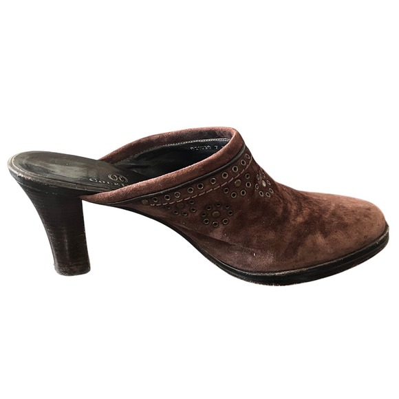 Cole Haan Suede Studded Heeled Mules Brown Women's Size 7B Slip On Shoes - Picture 4 of 7